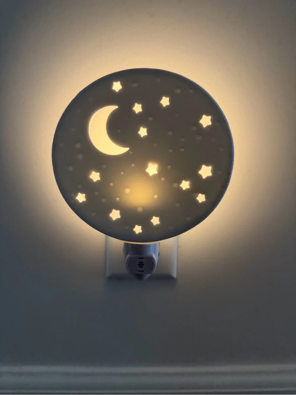 Land Of Nod White Ceramic Moon & Star Plug-In Night Lantern